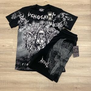 Eighty Eight Black and Gray Graphic Tee and Shorts Set